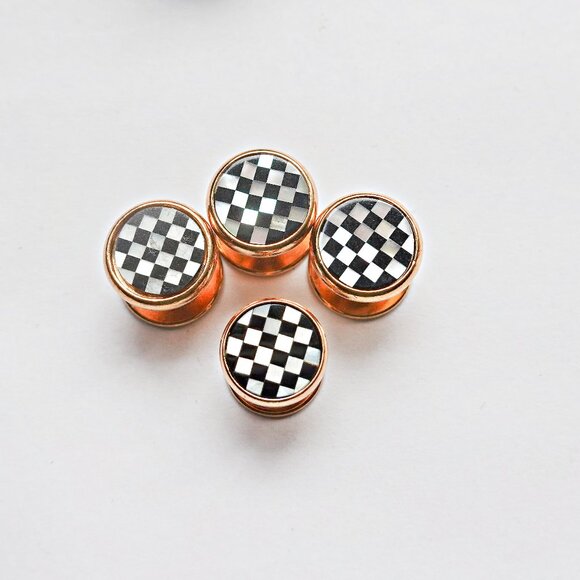 Checkerboard Cufflinks and Studs Set Mother of Pearl / Onyx Brand New $175.00 - Picture 2 of 3